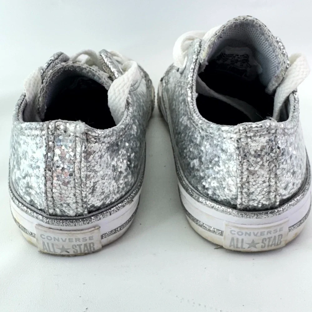 Converse All Star Low Glitter Sneakers Toddler Size 7 Silver Lace Up Walking